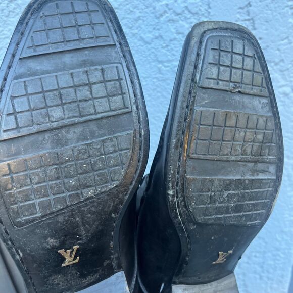 Louis Vuitton Mens Black Leather Lace Up Shoes LV Size 7.5 US 8.5 square toe - Picture 14 of 16
